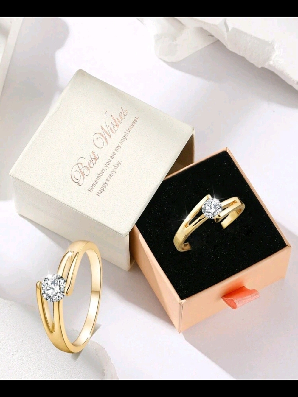 Gold Solitaire Crystal Ring -